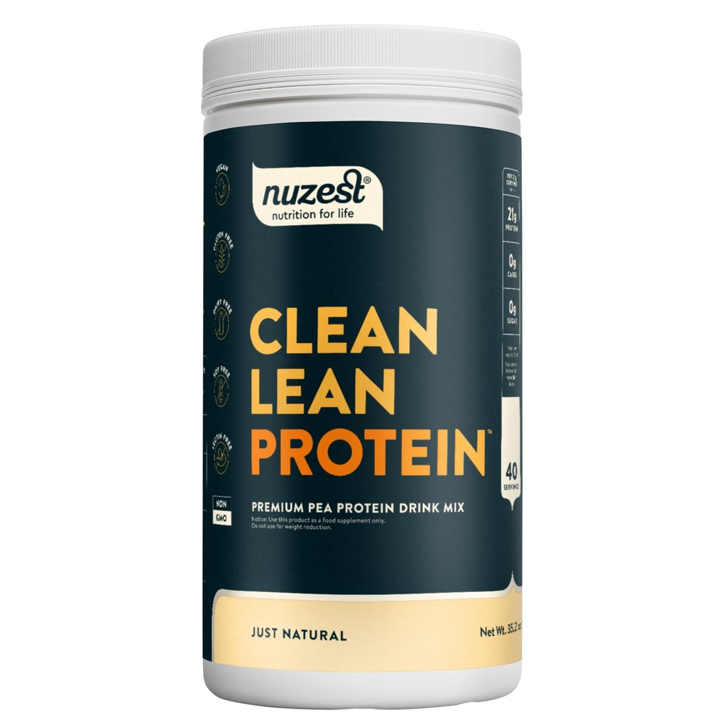 Nuzest - Pea Protein Powder - Clean Lean Protein, Premium Vegan Plant Based Protein Powder, Dairy Free, Glutenvrij, GGO-vrij, Proteïne Shake, Just Natural (UNFLAVORED), 40 Servers, 2,2 lb