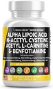 Alpha Lipoïne Acid 600mg N-Acetyl Cysteine 600mg Acetyl L-Carnitine 500mg Benfotiamine 300mg - Zenuwondersteuningssupplement voor vrouwen en mannen met vitamine B1 B6 & B12 - Made in USA 90 Caps