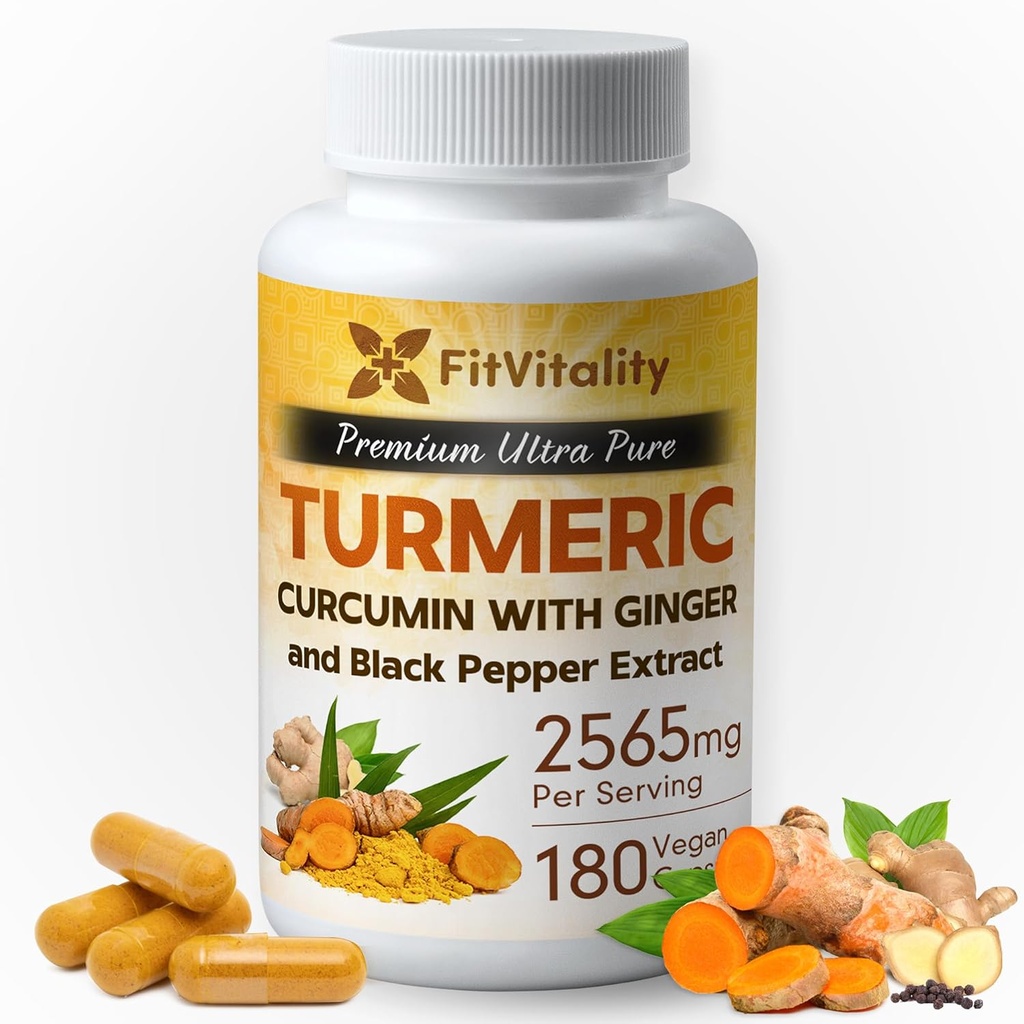 Kurkuma Curcumine 2565 mg, 180 capsules, 95% Curcuminoïden & BioPerine Black Pepper Extract, Extra Strength Turmeric Supplement, Alle natuurlijke en niet 