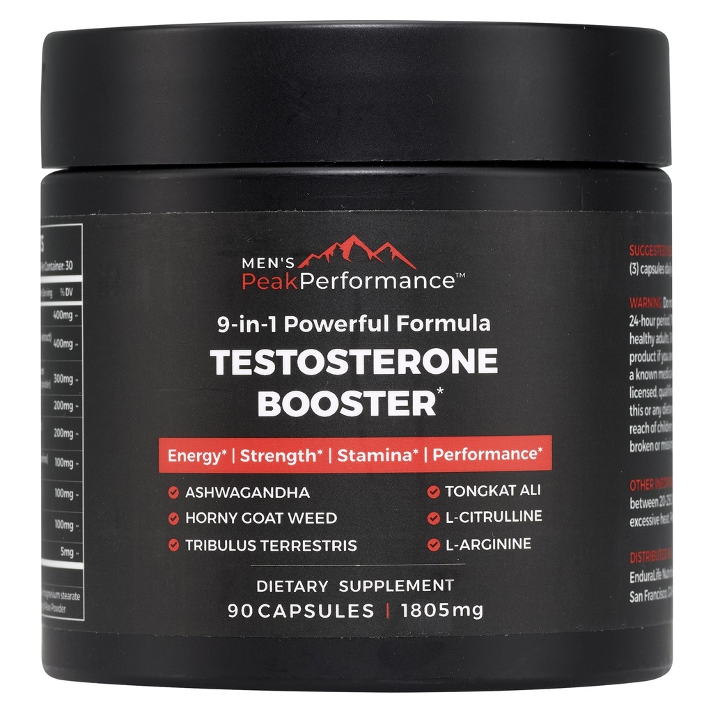 MEN'S PeakPerformance - Testosterone Booster Supplement for Men - Boost Stamina, Muscle Growth, Energy, Strength, Endurance & Drive - Ashwagandha, Tribulus, L-Arginine, Tongkat Ali- 90 Capsules