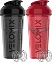 VELOMIX -2 Pack- 28 oz Protein Shaker Flessen voor Proteïne Mixen - 2x Wire Whisk Lek Proof Shaker Cups voor Proteïne Shakes Proteïne Shaker Bottle Pack Schudders voor Proteïne Shakes - Black&Red