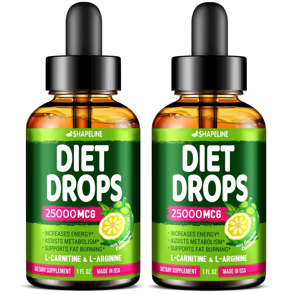 (Pack of 2) Dieetdruppels - Made in USA - Appetite Suppressant for Women & Men - Natural Metabolisme Booster - Dieetdruppels met Garcinia Cambogia, L-Arginine & L-Glutamine 1 Fl Oz