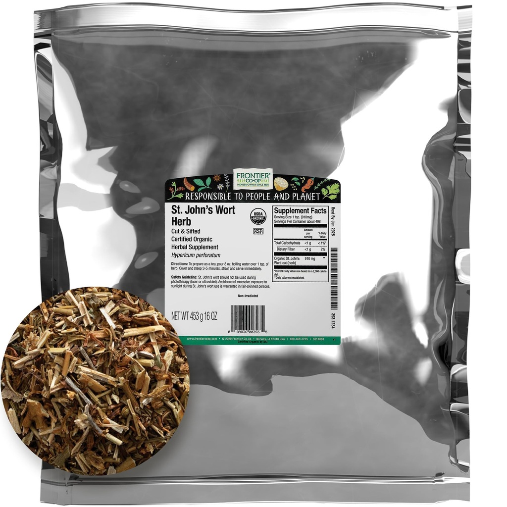 Frontier Co-Op Organic Cut and Sifted Saint John's Wort Herb 1lb - Gedroogde kruiden voor St Johns Wort Biologische Thee Of Diey Capsules, Olie, Tinctuur, Supplement