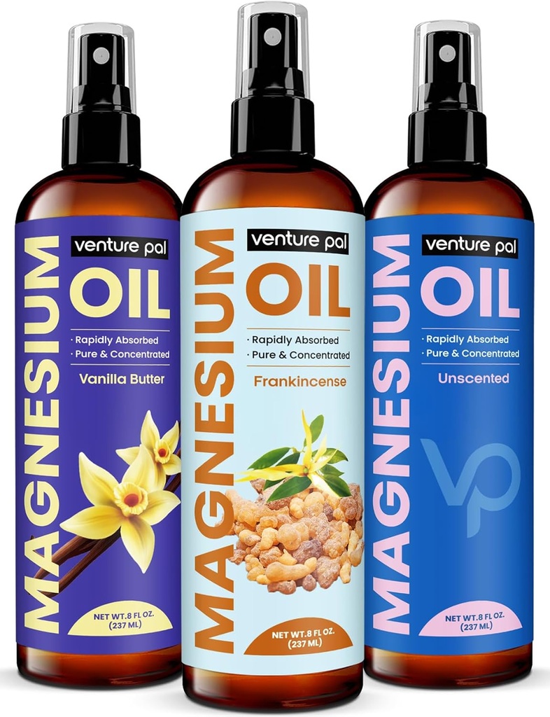 Venture Pal 100% Pure Magnesium Oil Spray met Frankincense, Snelle Absorptie, Minder Sting, Ultra-Sothing voor Slaap & Spierontspanning, Zeven (Big 8 oz) Mineralen