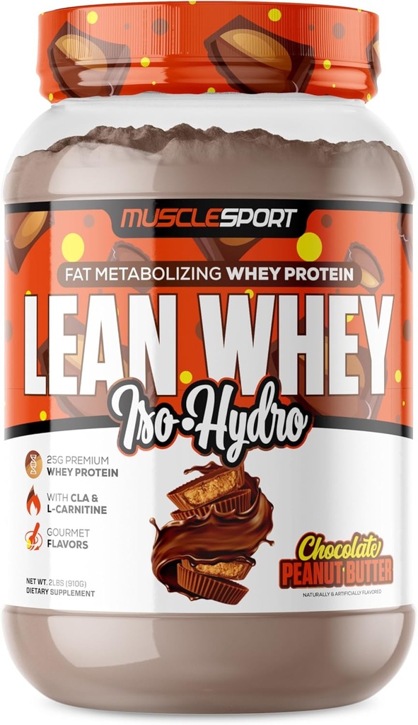 Musclesport Lean Whey RevolutionTM Protein Powder - Wei Protein Isolaat - Low Calorie, Low Carb, Low Fat, Incredible Flavors - 25g Proteïne per scoop (2LB, Chocolate Peanut Butter)