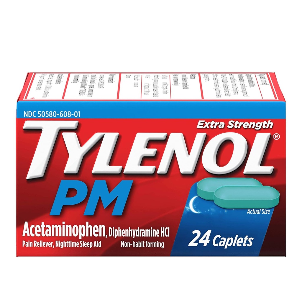 Tylenol-PM, extra sterkte caplets, 24 Tel.