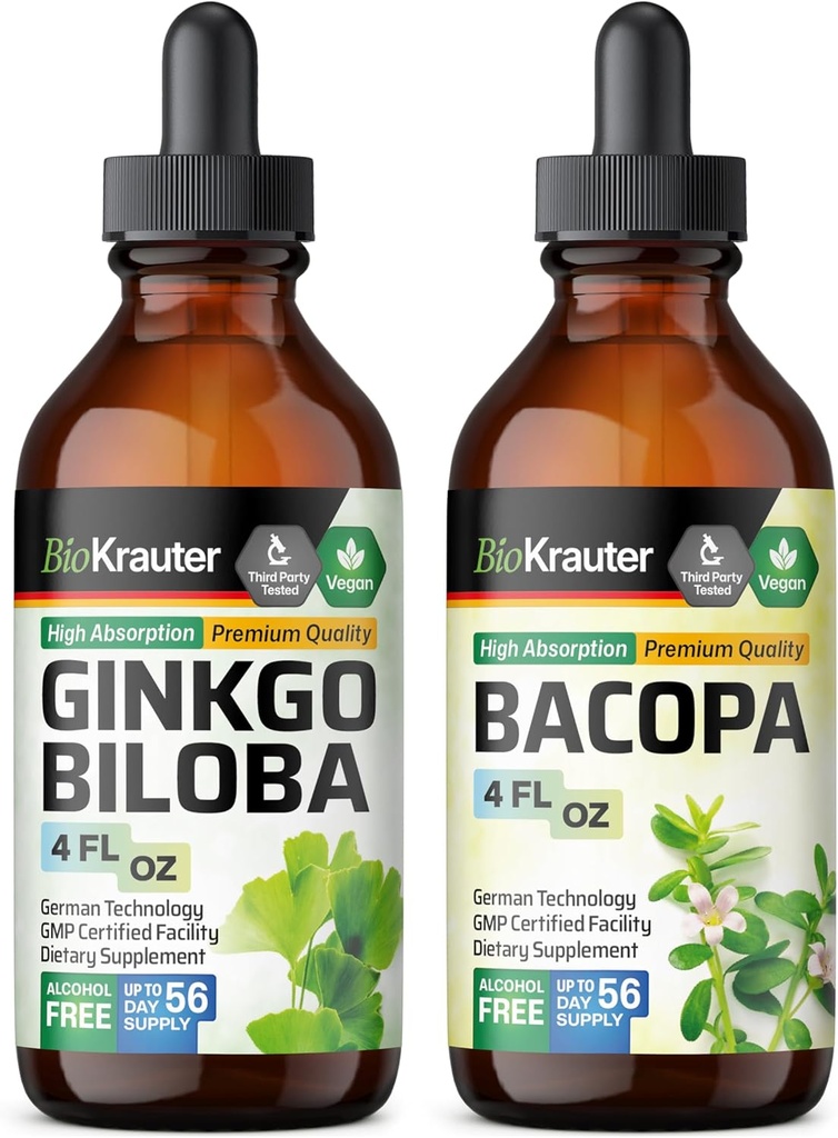 BIO KRAUTER Bacopa Tinctuur 4 Fl. Oz. + Ginkgo Biloba Tinctuur 4 Fl. Oz.
