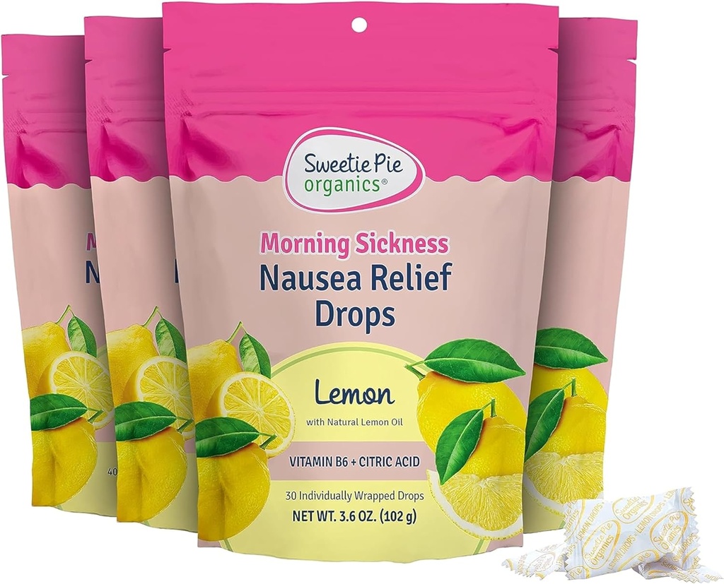 Sweetie Pie Organics Zwangerschap Misselijkheid Relief Drops, kalmeren eerste trimester ochtend ziekte, citroen smaak, 30 Tel, 4 Pack