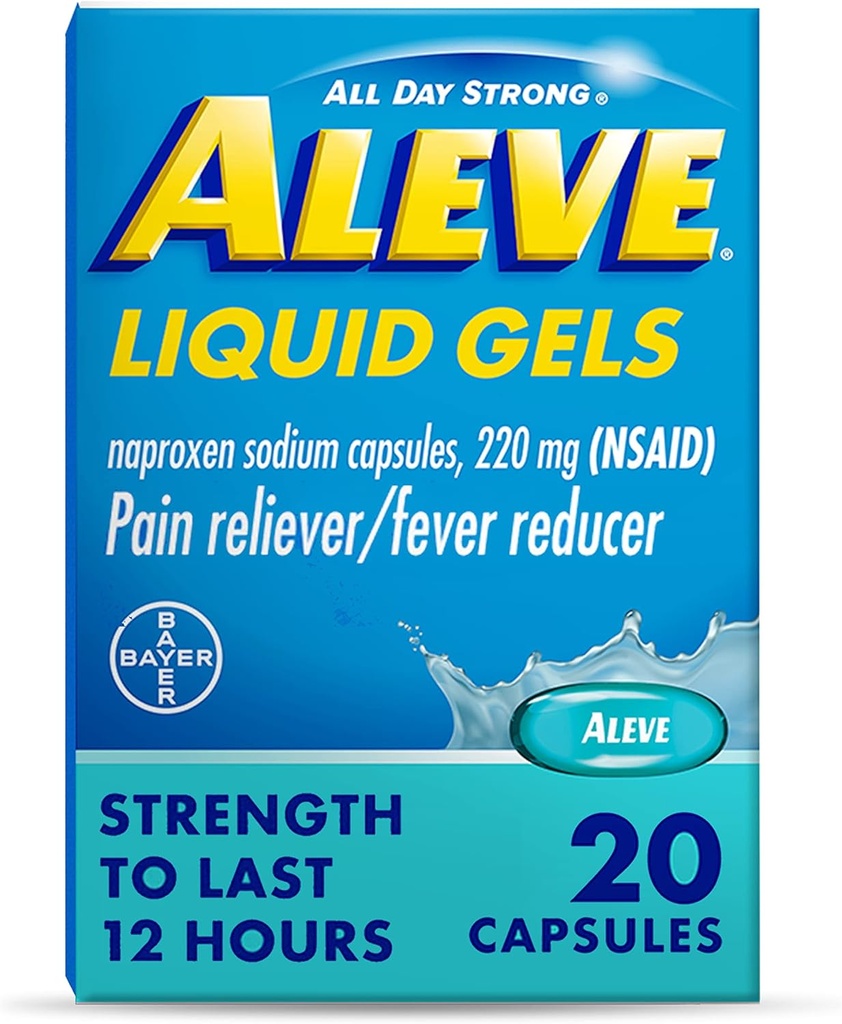 Aleve Pain Reliver & Fever Reducer Liquid Gels, Naproxen Natrium, Pijnverlichting, 20 Tellen