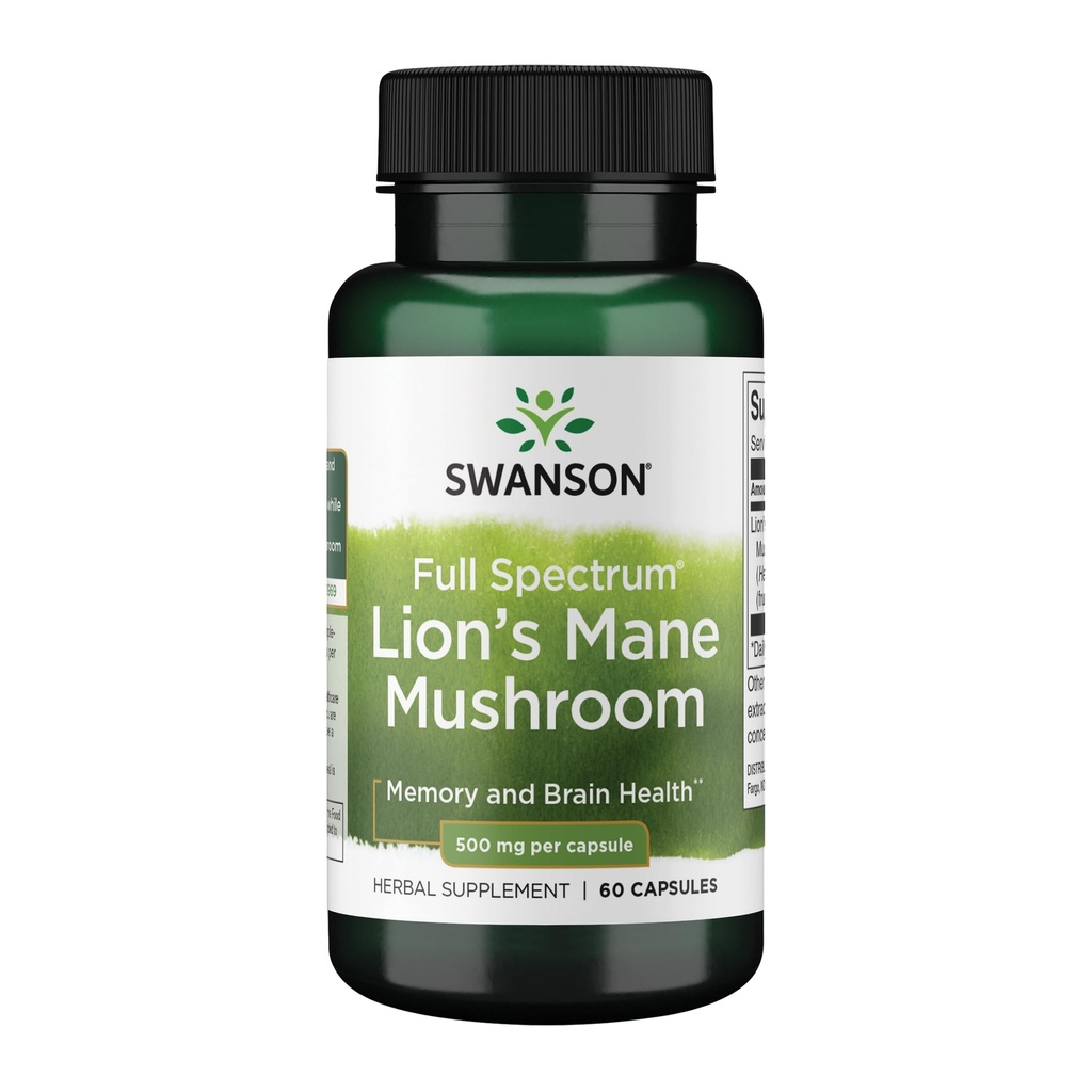 Swanson Lion's Mane Mushroom Capsules - 500 mg Elke, 60 Capsules - Herbal Supplement ondersteunende cognitieve functie