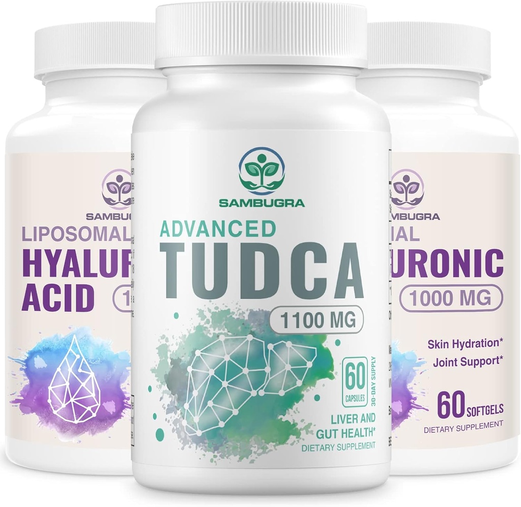 TUDCA Lever Supplementen 1100 mg en Liposomale Hyaluronzuur Supplementen 1000 mg, Hoge Biobeschikbaarheid Supplement (verpakking van 3)