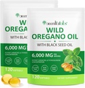 Oil of Oregano Softgels 6000mg 2 Pack, 2 in 1 Formulated with Black Seed Oil 120 Count, Oregano Oil Capsules Organic, Gluten Free Oil of Oregano Softgels, Non-GMO & Immune Support