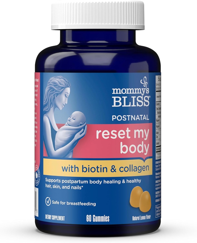 Mama's geluk Postnatale ondersteuning Energie & Recovery Gummies met Biotine & Collageen: Genezing & Joint Health, Hair, Skin & Nails Vitamine, Glutenvrij, 60 Gummies (30 Servers)