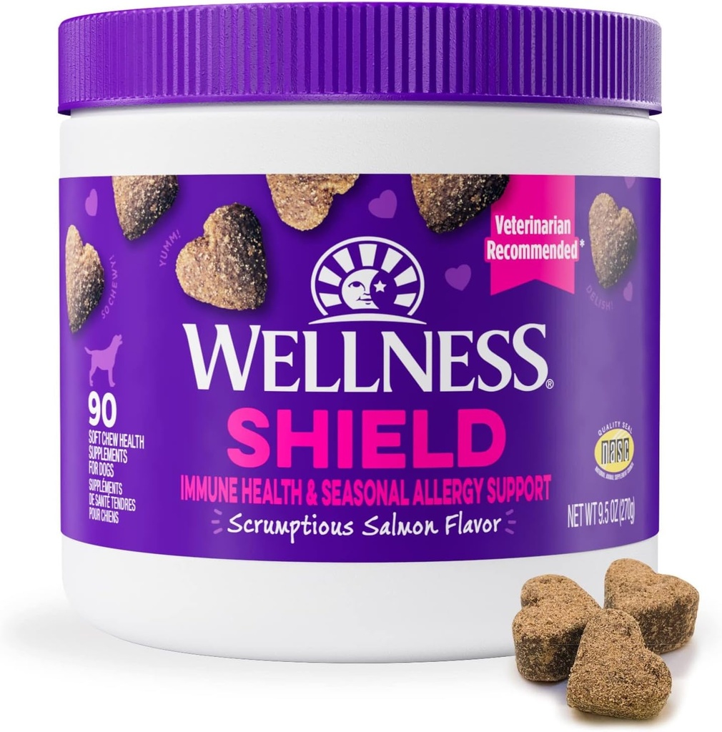 Wellness Zalm Flavored Zachte Kauw Immune & Allergie Supplementen voor Honden, 90 Tellen