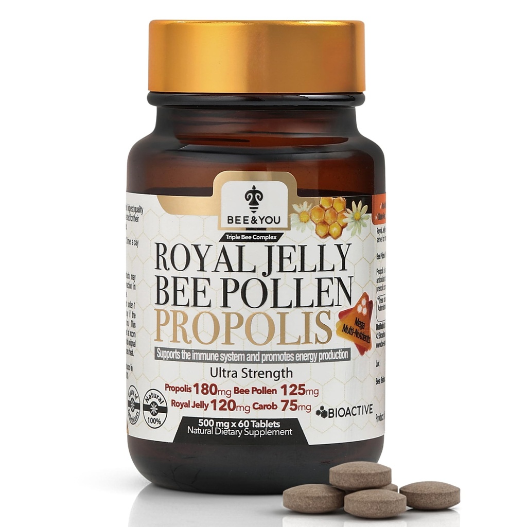 Bijen en u Royal Jelly Tablet, Propolis Extract, Bee Pollen, 100% natuurlijke Superfood, Ultra Pure, Immune Support Supplement, Verbeteren Energie, Focus, Antioxidanten, Fresh, Keto, Paleo, Gluten-vrij