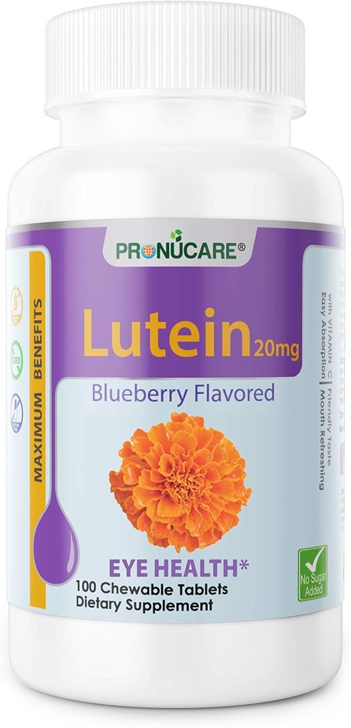 Lutein Esters 20mg Kauwtabletten voor Ooggezondheid - Blauw Licht Bescherming, Digitale Oog Strain Relief, Antioxidant Ondersteuning - Blueberry Flavor, Glutenvrije, Non-GMO, 100 Tellen