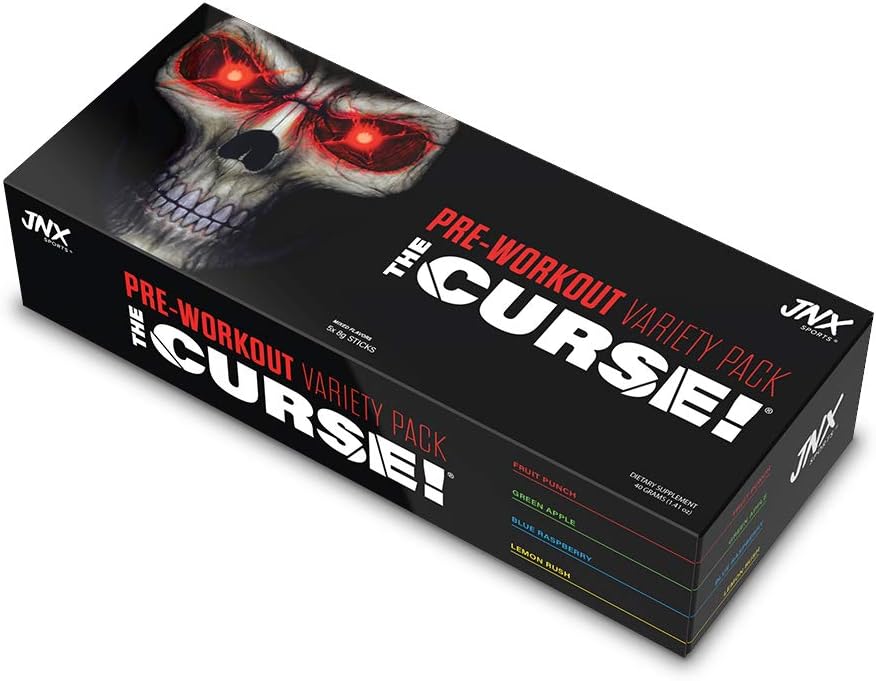 JNX SPORTS The Curse! Voorbehandeling Powder for Men & Women, Cafeine, Beta-Alanine, Creatine, L-Citrulline, Sample Variety Pack, 5X 8g Samples Boost Energy, Strength & Focus