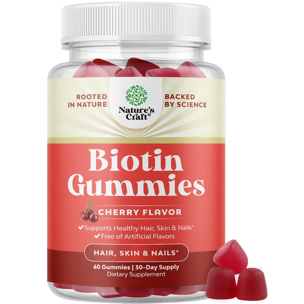 Natuurlijke biotine Gummies voor haargroei - Biotine Vitamines Haarhuid en Nagels Gummies voor vrouwen en mannen - Groei Vitaminen Vrouwen met Pantotheenzuur