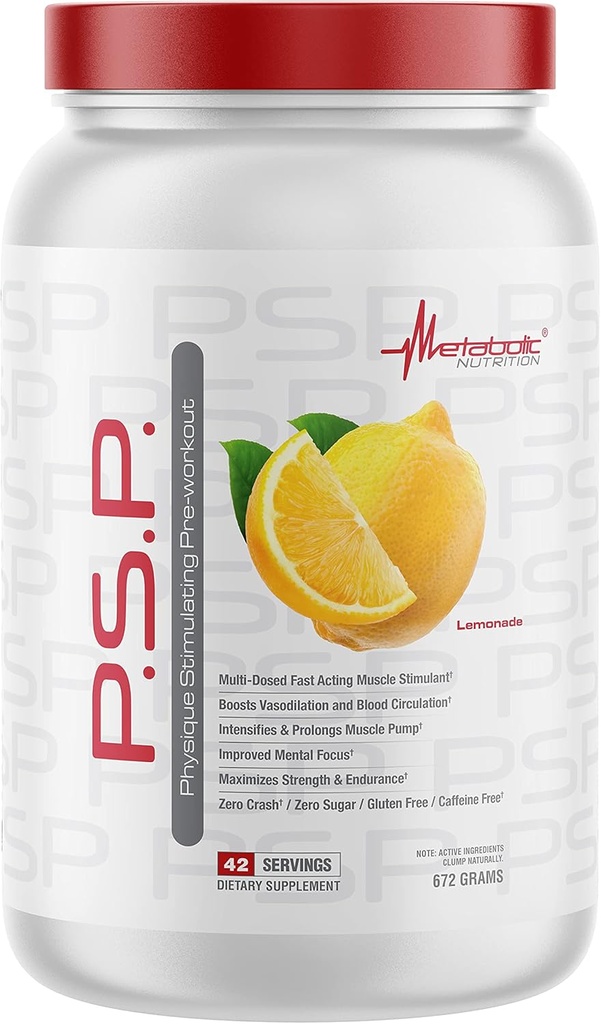 Metabole voeding P.S.P. Fysiek stimuleren PreWorkout 672g Zero Sugar Cafeïnevrij (Libonade)