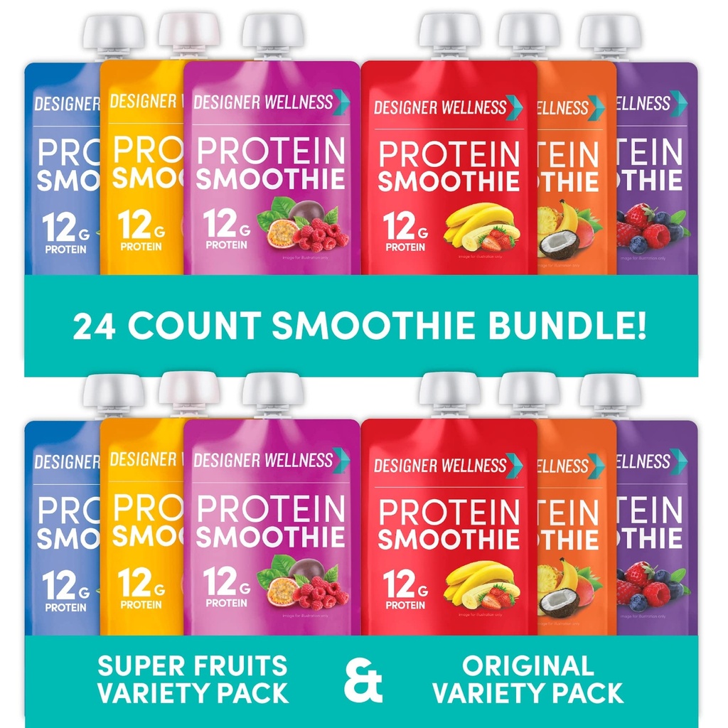 Designer Wellness Proteïne Smoothies Original Variety Pack & Super Fruits Variety Pack Bundle