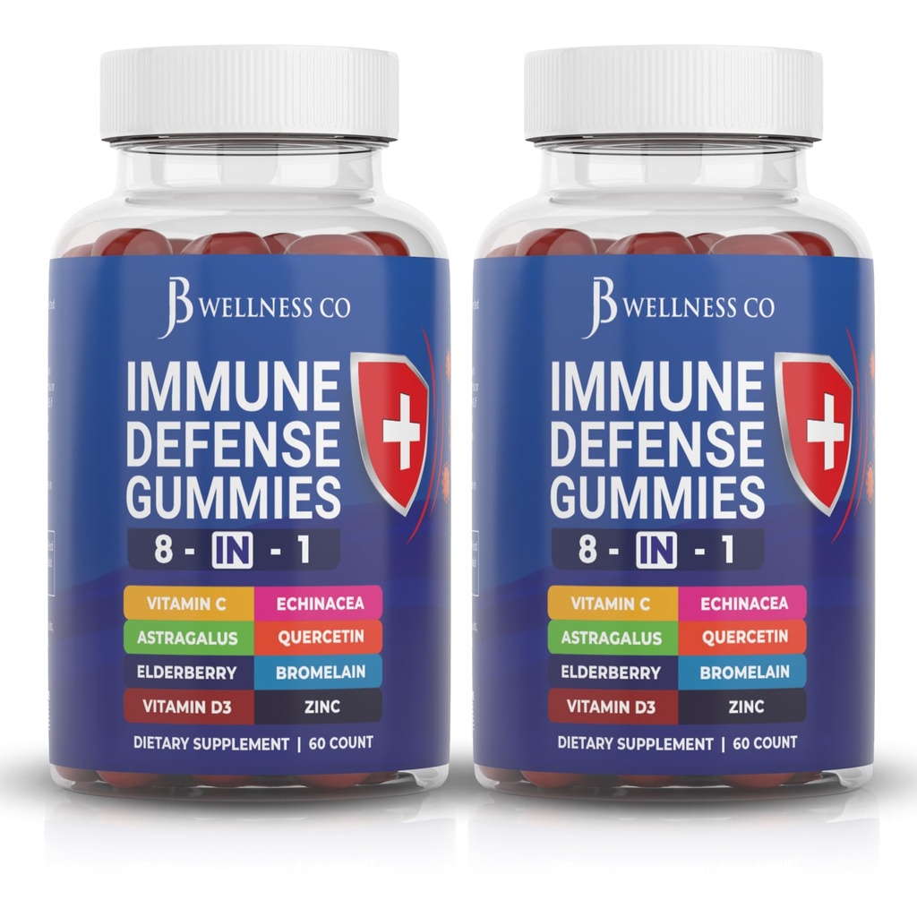 8 in 1 Immuun verdediging Booster supplement Gummies met Astragalus wortel, vitamine C en zink, vitamine D3, vlierbes en quercetin (2 Pack)