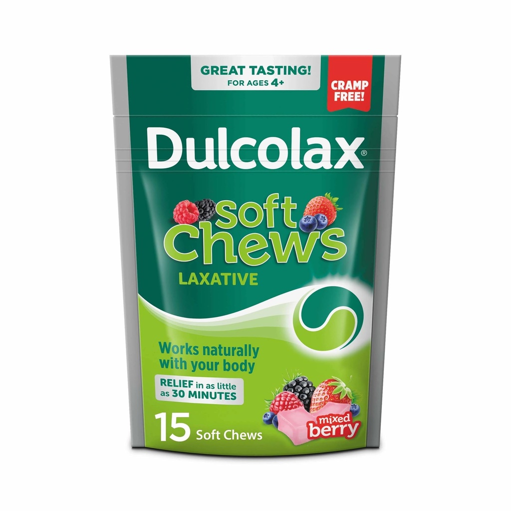 Dulcolax Saline Laxatieve Zachte Kauwen, Zachte Constipatie Verlichting, Gemengde Bessensmaak, Magnesiumhydroxide 1200 mg, 15 Tellen
