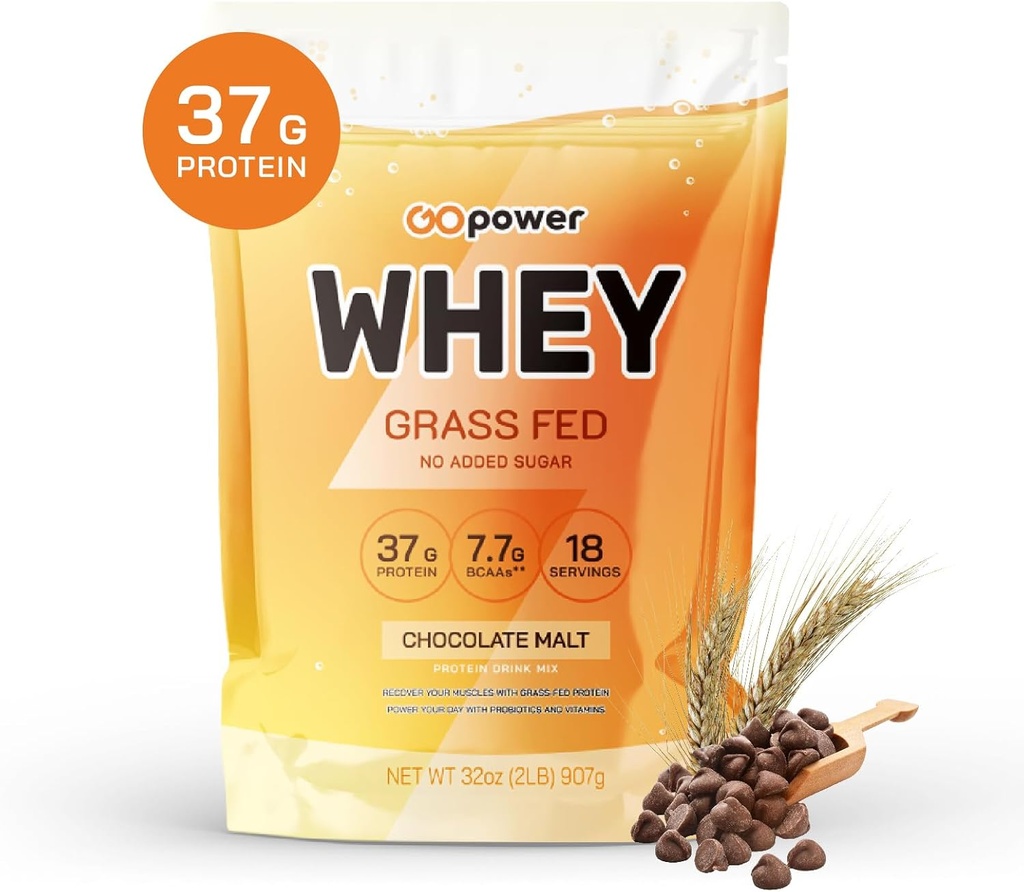 GOPOWER Wei Proteïnepoeder, met BCAA's, Grass Fed Proteïne Poeder, 2 pond, 18 porties