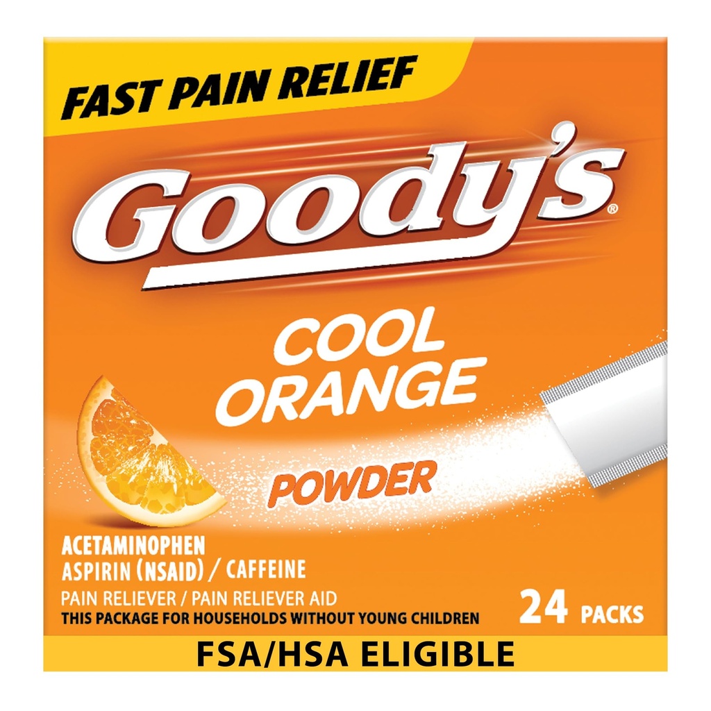 Goody's pijnverlichting poeders, extra sterkte hoofdpijn poeder koel oranje, 24 kt (verpakking van 1)