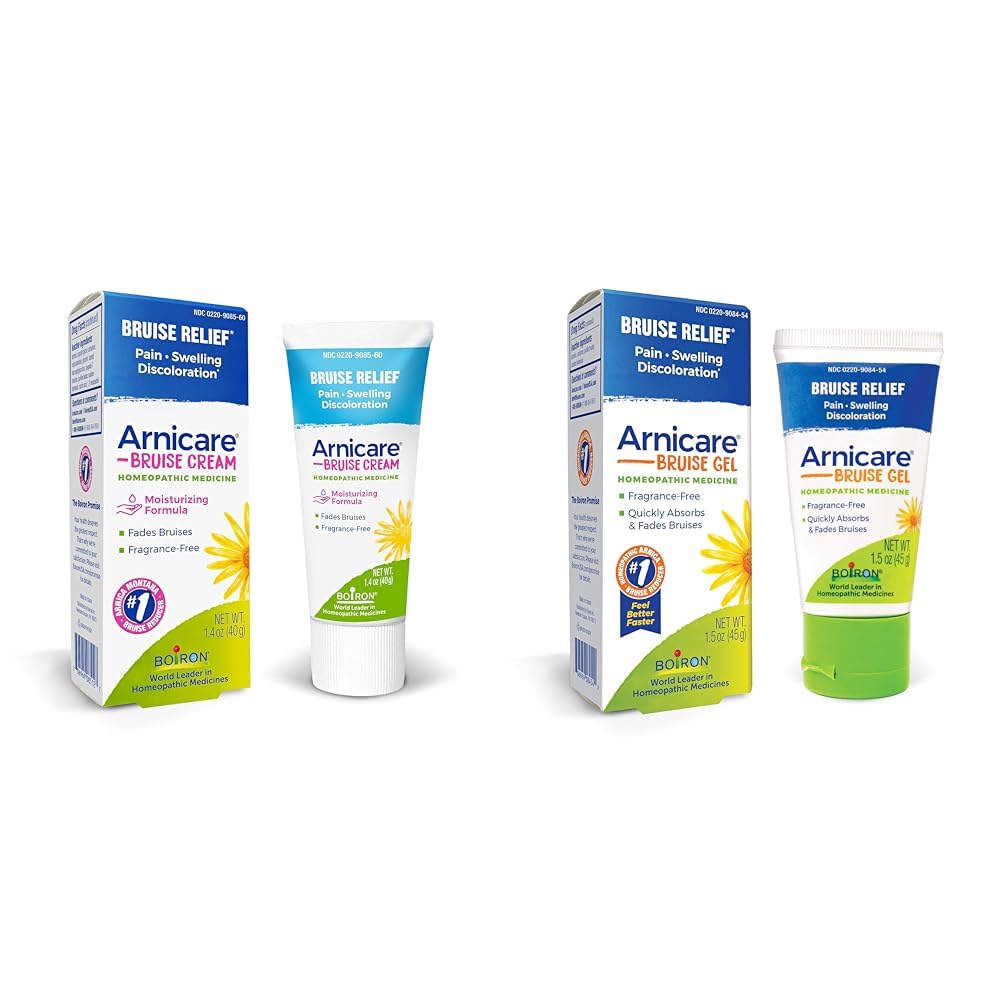Boiron Arnicare Bruise Cream and Gel for Pain Relief from Bruising, Swelling or Discoloration - 1.4 oz Cream & 1.5 oz Gel