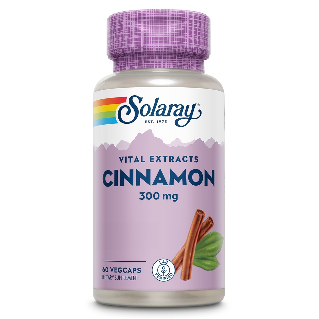 SOLARAY Cinnamon Extract 300mg - Kaneelsupplementen voor Balance - Kruidenondersteuning met 24mg Flavonoïden - Lab Geverifieerd, Glutenvrij, 60 dagen garantie - 60 porties, 60 VegCaps