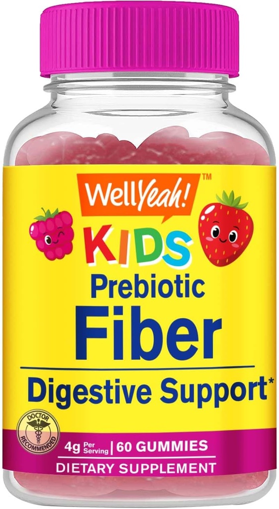 WellYeah Prebiotic Fiber Gummies voor kinderen - Digestieve System Support, Doctor Aanbevolen - Vegan Vriendelijk en Glutenvrij, GGO-vrij - Yummy Berry Smaken - 60 Tellen