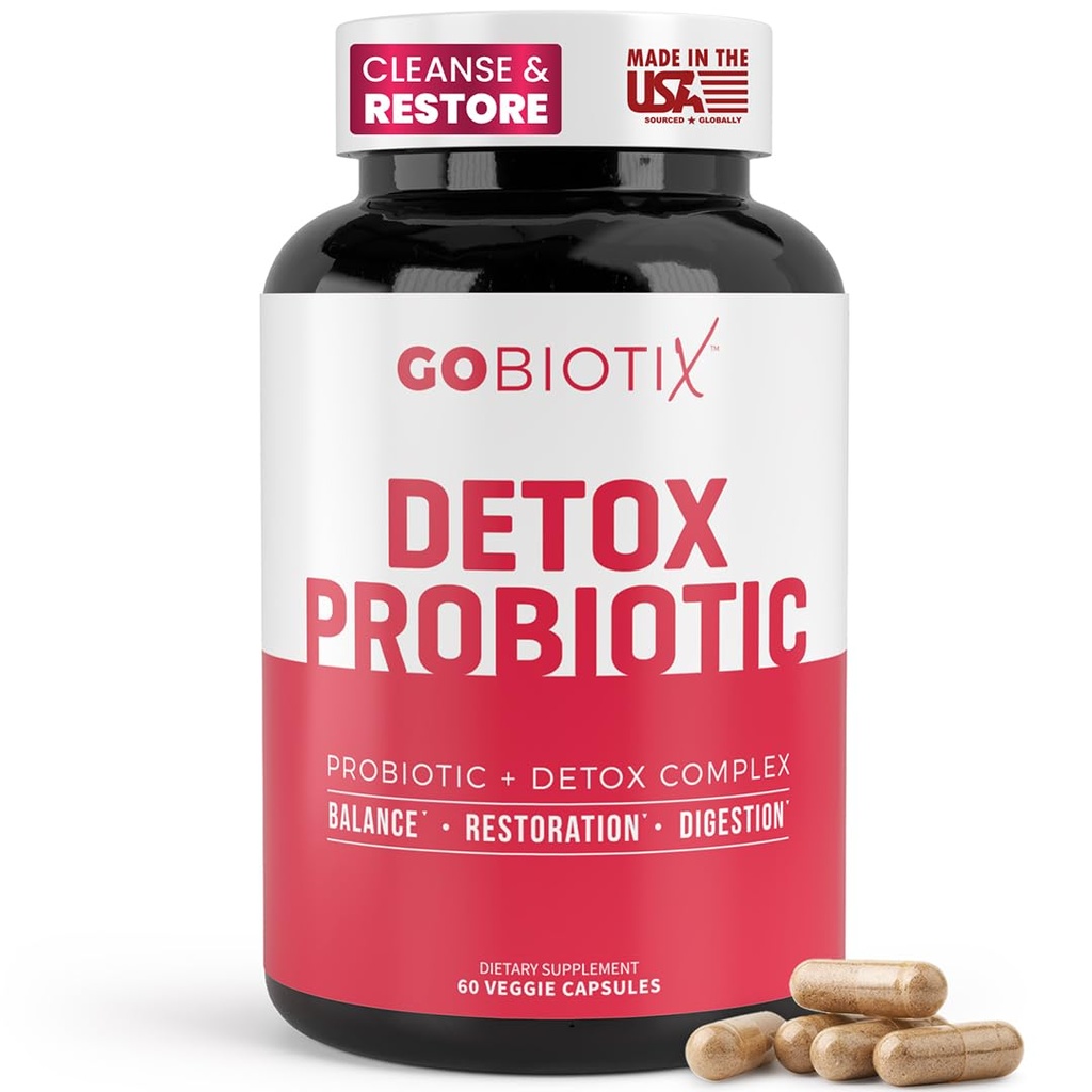 GOBIOTIX Detox Probiotic Supplement for Dispensive Health - Milk Thistle, Turmeric, and Dandelion Root, Enzymes for Gut Health - 50 Miljard CFU - 60 Capsules
