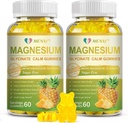 Magnesium Glycinate Gummies 400mg, Suikervrij Magnesium Taurate, Magnesium Malate Supplement met vitamine D, B6, CoQ10 voor ontspanning, stress verlichting, spier, bot & slaap ondersteuning-120 Ananas Gummies