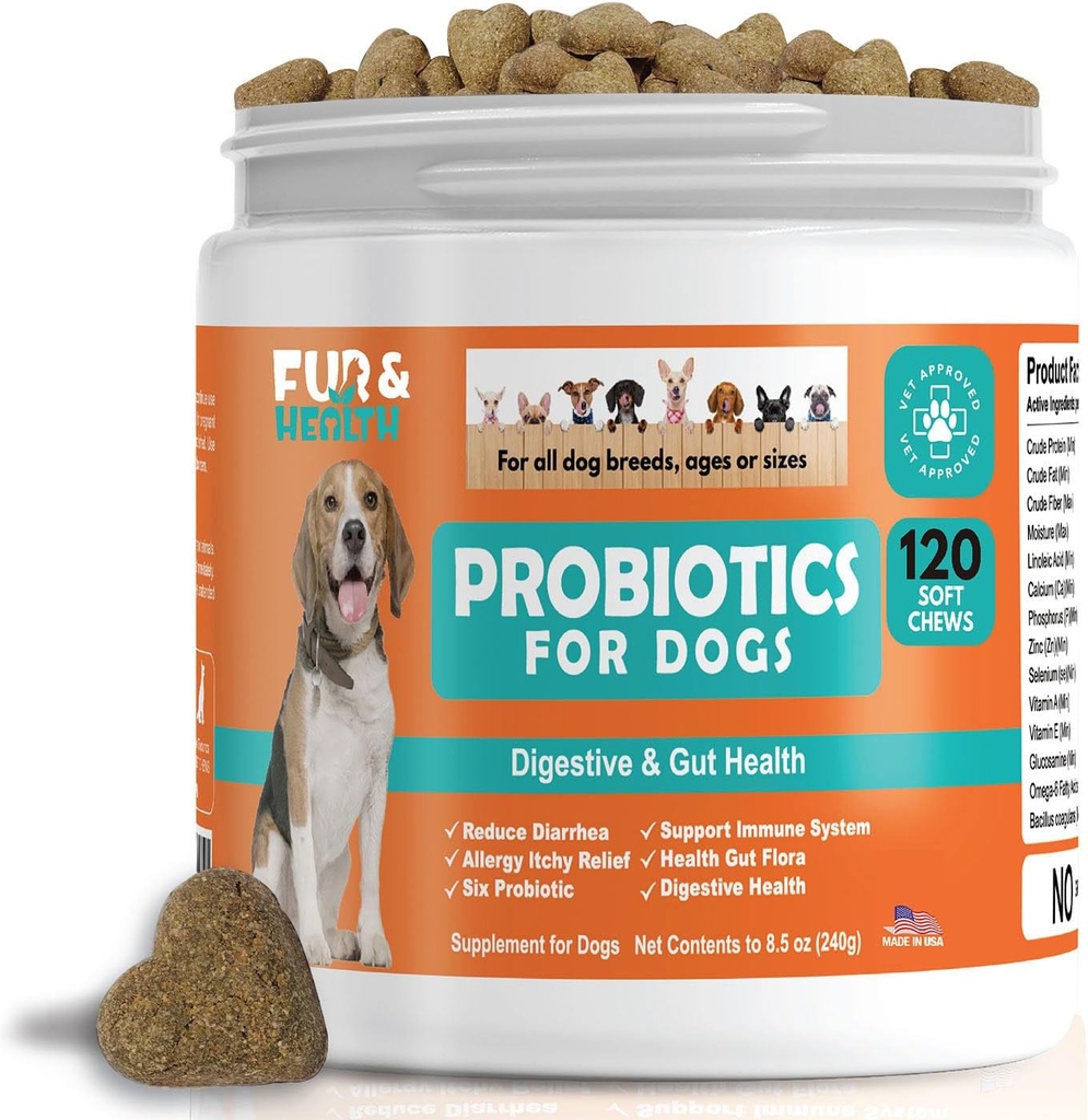 Probiotica voor honden Digestieve gezondheid Supplement Allergie & jeukende huid - Huisdier Diarree Gasbehandeling Van streek maag Relief Chicken Flavor 120 Zachte kauwen