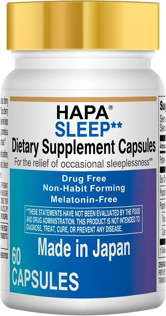 HAPA Japan Melatonine Gratis slaaphulpsupplement, Phosphatidylserine, Co-enzym Q10, Volwassenen, 60 Capsules, 30-dagen levering