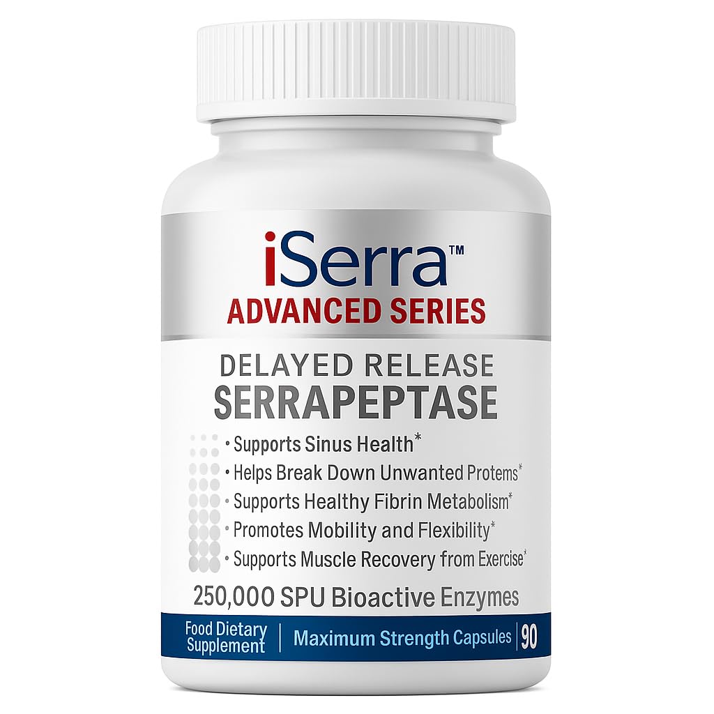 iSerra 250.000 SPU Serrapeptase Enzyme - 90 Maximale sterkte Capsules - Tot 12x sterker dan andere Serrapaptase - Vertraagde Release Technologie-High Potency Non-GMO, Glutenvrij, Veganistisch (pakket van 1)