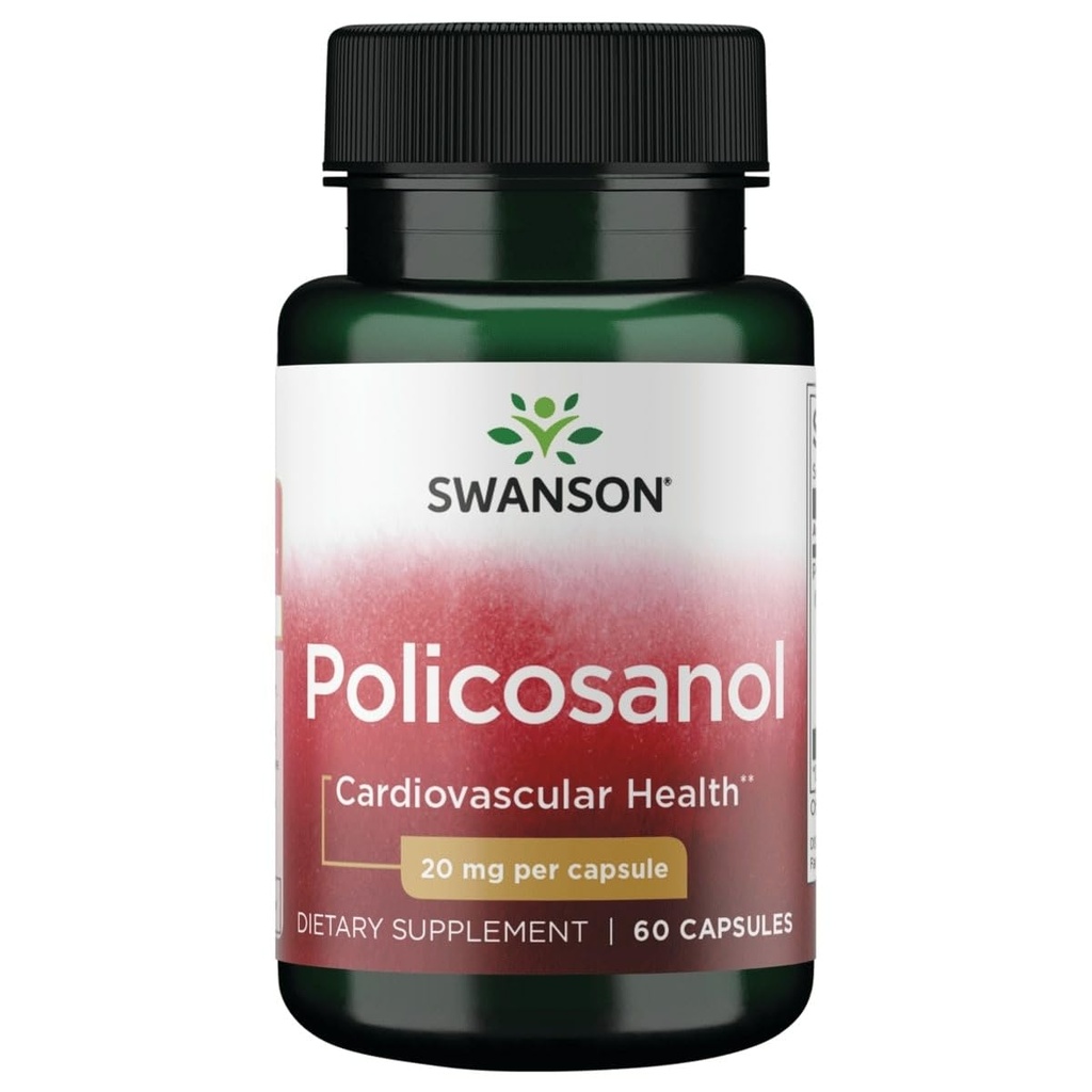 Swanson Policosanol - Supplement Helpt ondersteuning Cardiovasculaire gezondheid - Alle natuurlijke formule Hulpmiddelen Goed hart Gezondheid en functie - Helpt handhaven gezonde cholesterolniveaus (60 capsules, 20mg Elke)