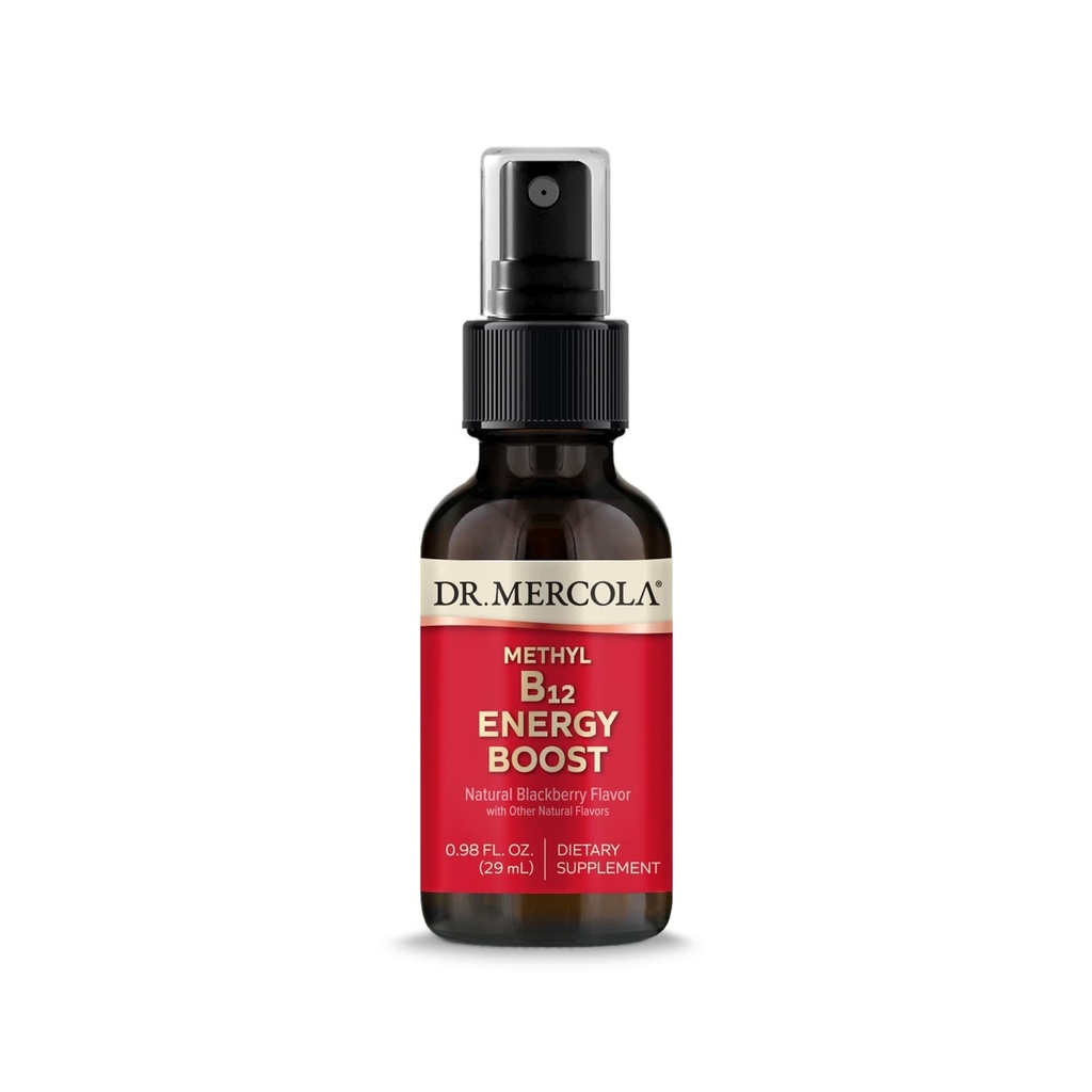 Dr. Mercola Methyl B12 Energy Boost Spray, 0,98 Fl. Oz. (29 ml), 39 porties, 1000 mcg per portie, Dieetsupplement, Ondersteunt Mental Focus, Non-GMO