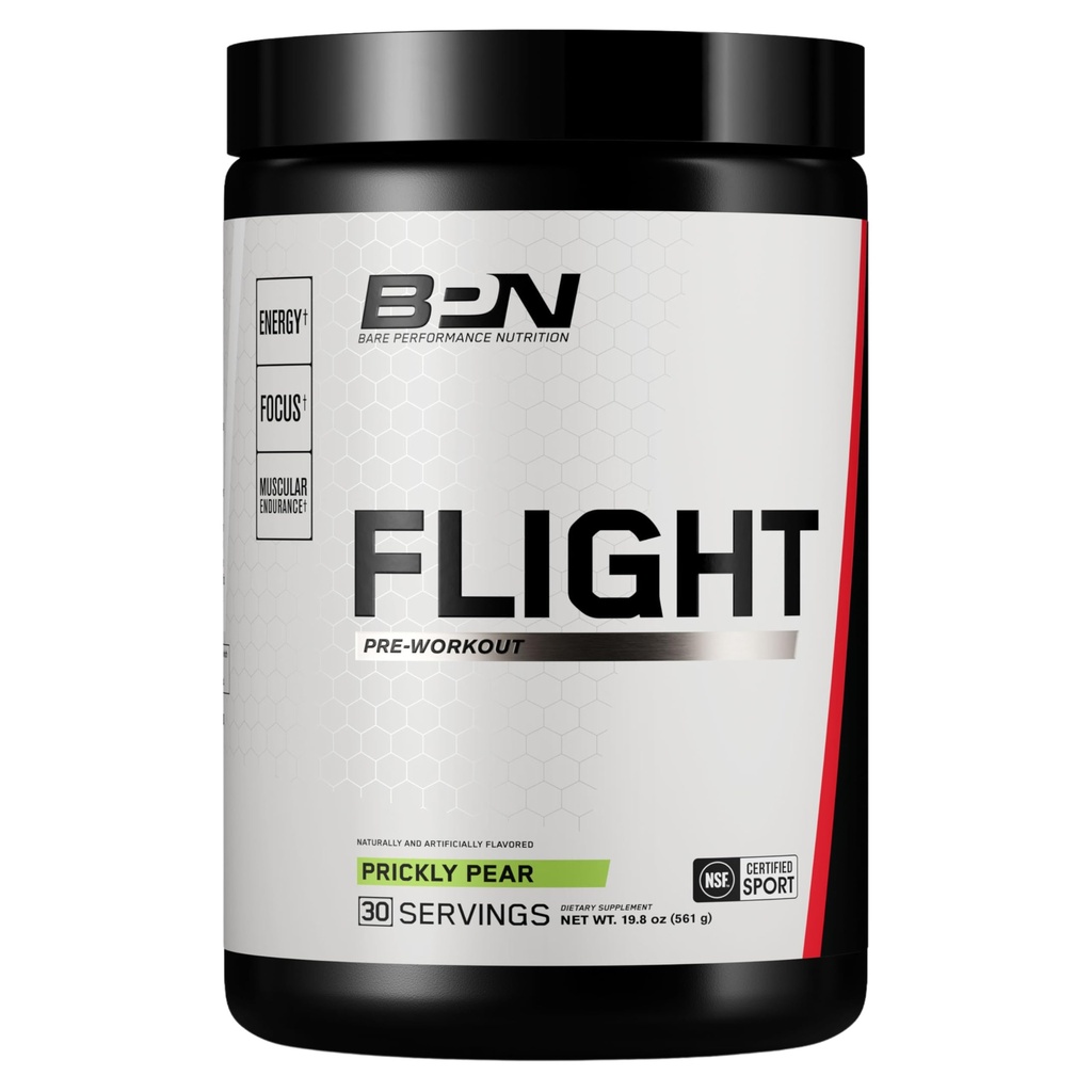 BARE PERFORMANCE NUTRITION BPN Flight Pre-workout, ondersteunt energie en geestelijke focus, verbeterde endurance & spierpompen met CarnoSyn® Beta Alanine, Prickly Pear, 30 porties