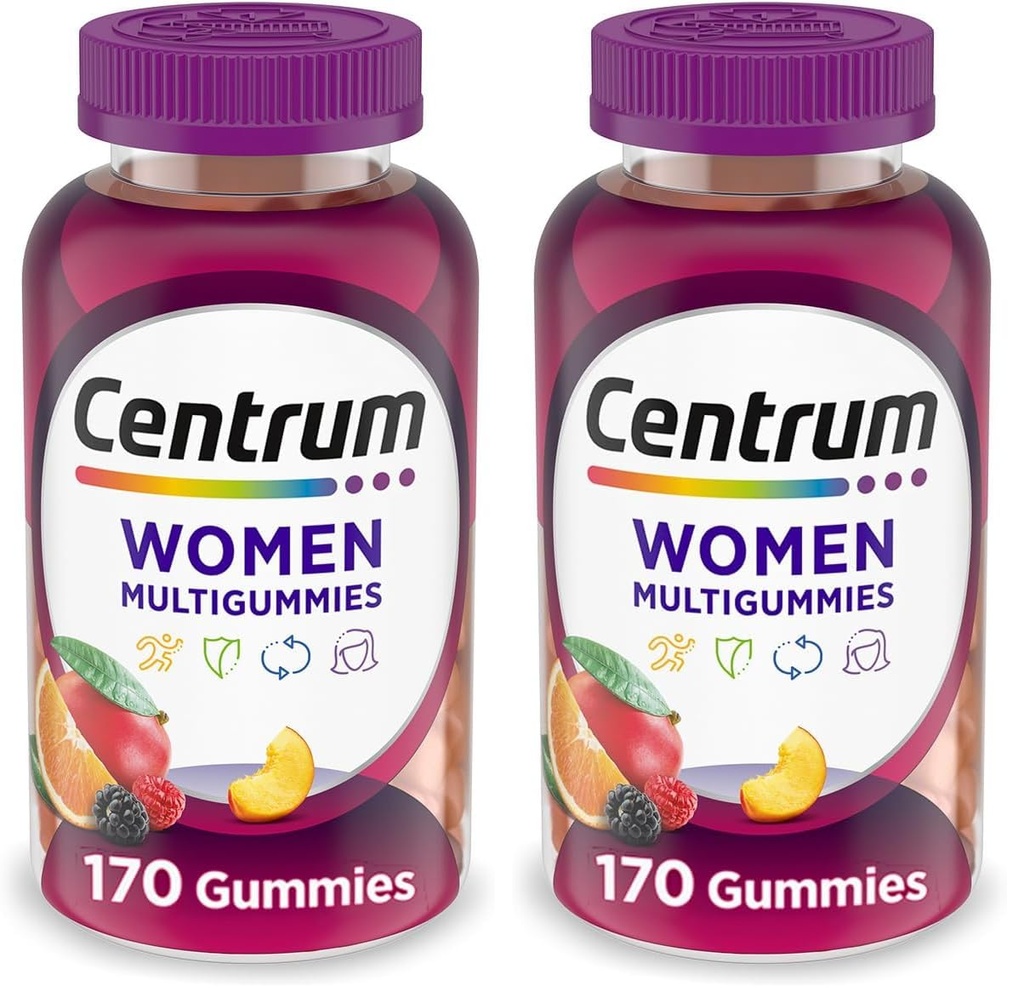 Centrum MultiGummies Gummy Multivitamine voor vrouwen, Multivitamine/Multimineral Supplement met Vitamine D3, B Vitaminen en Antioxidanten, Assorted Fruit smaak - 170 Tellen (Pack of 2)