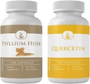 PURE ORIGINEEL INGREDIËNTEN Psyllium Husk & Quercetin Capsule bundel (100 capsules elk), Geen additieven of fillers, Lab geverifieerd