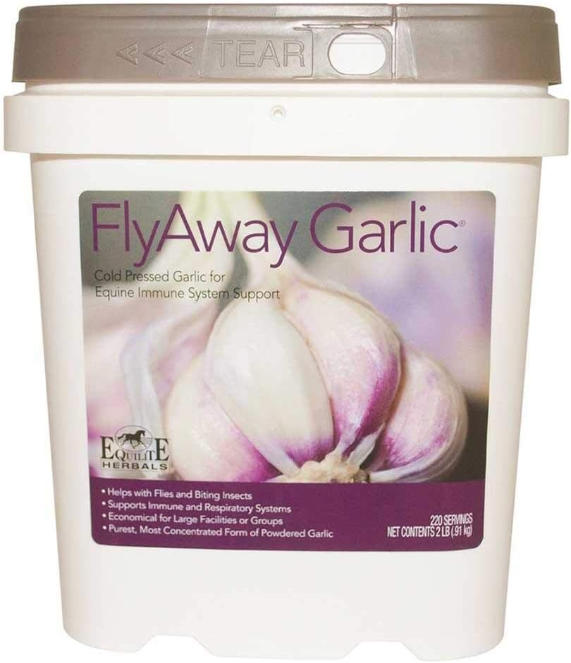 FlyAway Garlic. Feed-Thru Supplement for Horses. 100% Cold-Pressed Garlic Powder Supports Healthy Immune, Respiratory and Digestive Systems. Natural Repelling Agent. Concentrated Formula. (2 Lbs).