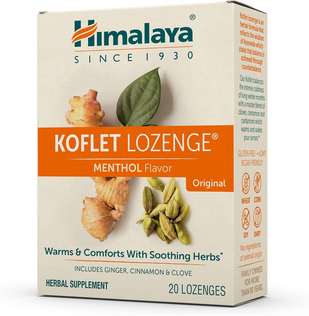 Himalaya Koflet Lozenges, Original Menthol Smaak, Natuurlijke Herbal Cough Drop voor opwarmende verlichting en verzachtende keel Comfort, 130 mg, 20 Lozen