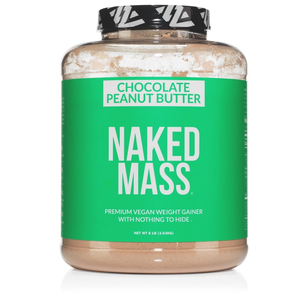 Naked Vegan Mass - Chocolade Pindakaas - 1.290 Calorieën, Niets Kunstmatige, Alle Natuurlijke Chocolate PB Weight Gainer Proteïne Poeder, Niet-GMO, Soja & Glutenvrij - 8LB Bulk - 11 Servers