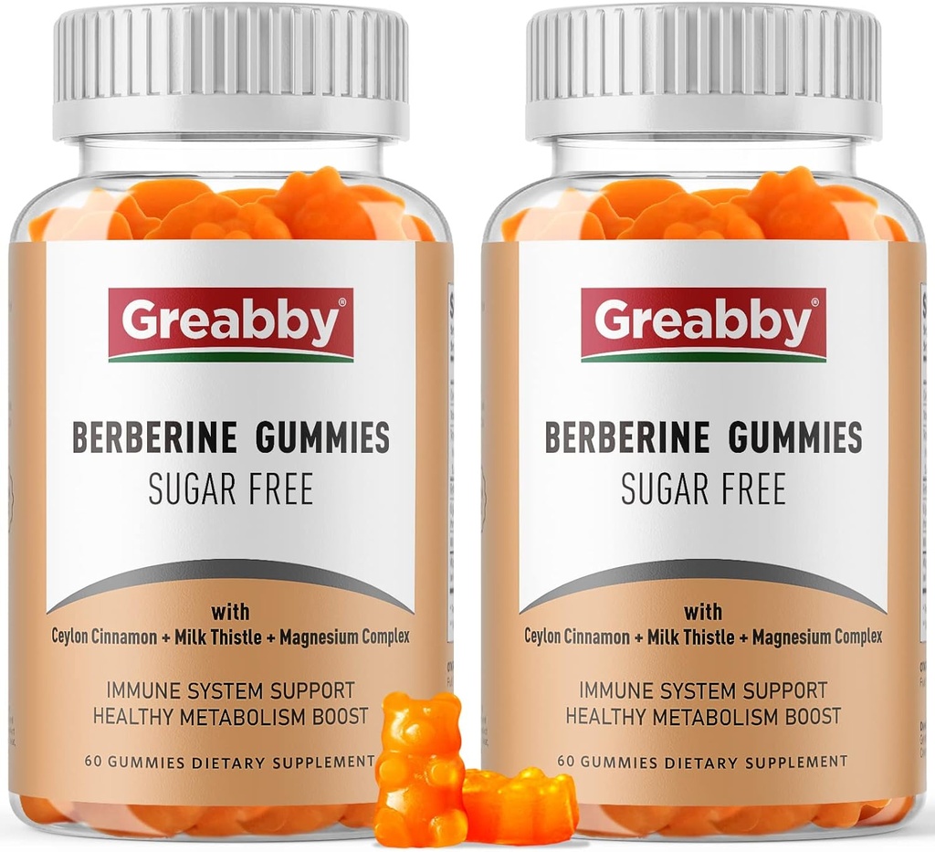 Berberine met Ceylon Cinnamon Supplement - Berberine Gummies, Biologische Berberine HCL 1200 mg voor volwassenen, Immuunsysteemondersteuning, Suikervrij, GGOvrij, Glutenvrij, 120 Gummies