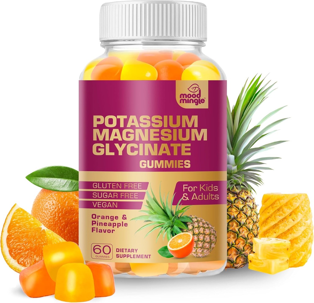MoodMingle Kalium Magnesium Glycinate Supplement Gummies - Hoge Absorptie Kalium Kauwen - met Calcium Vitaminen B6 B12 C D3 K2 Zink - Vegan Sugar-Free Gluten Gratis voor kinderen Volwassenen