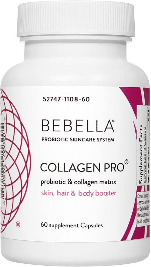 Bebella Collageen Pro- Probiotica & Collageen Peptiden I Verbeteren Gut & Skin Barrier Vermindert ontsteking, ondersteunt gezonde huid, haren en nagels w/Zinc VIT C Hyaluronzuur 60 capsules