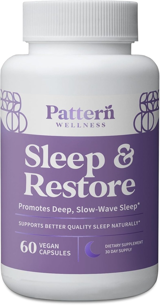 Pattern Wellness Sleep + Restore Supplement - Bevordert diepe, trage golf Slaap - Mood & Stress Response Support - Pure Vegan Health - 60 niet-GMO Capsules