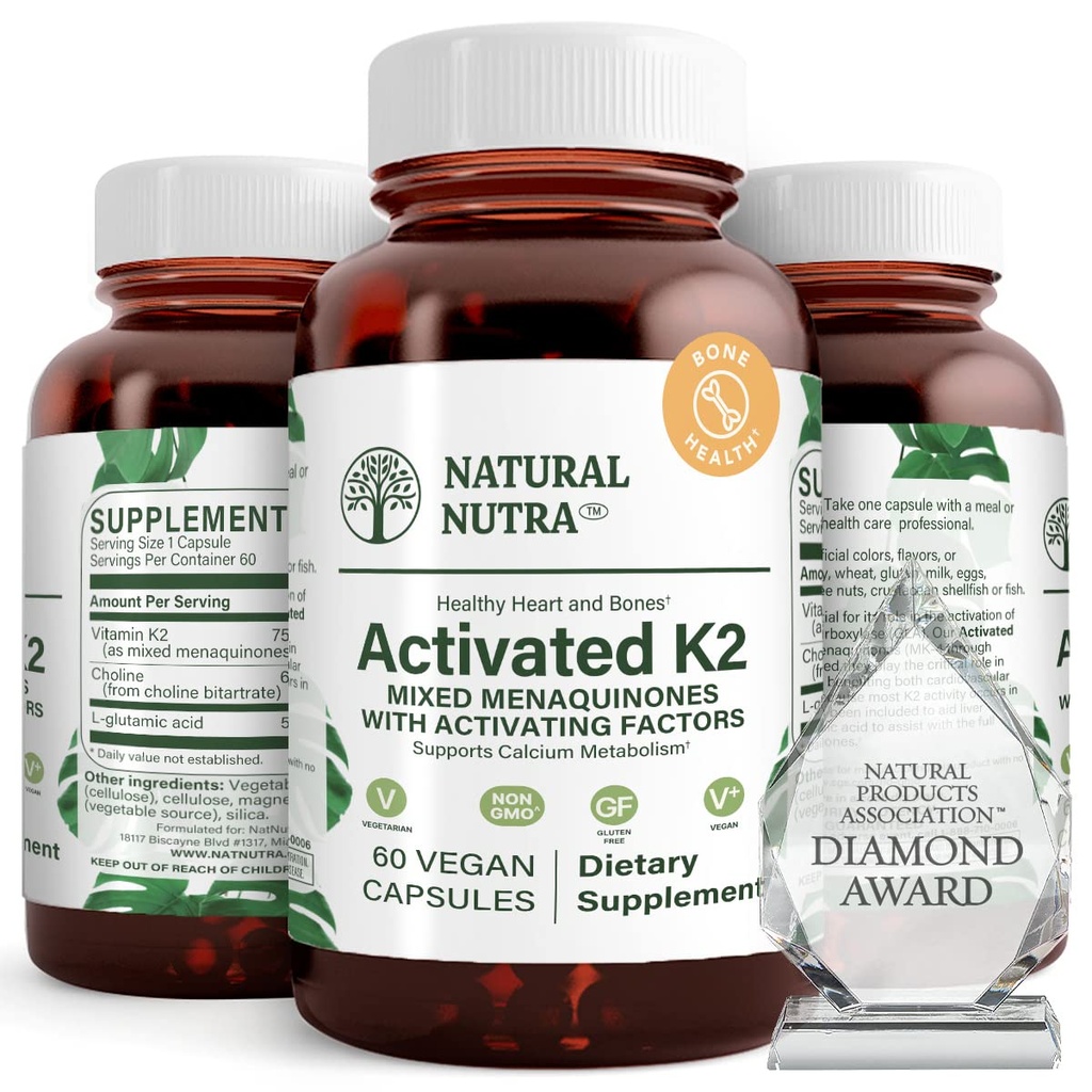 Natuurlijke Nutra Full Spectrum Vitamine K2 Supplement, Ondersteuning Cardiovasculair Gezondheid, Leverfunctie, Metabole Gezondheid, Hart Gezondheid, Help Promoot Bone & Dental Health, 75 mcg, 60 Capsules (pakket van 2)