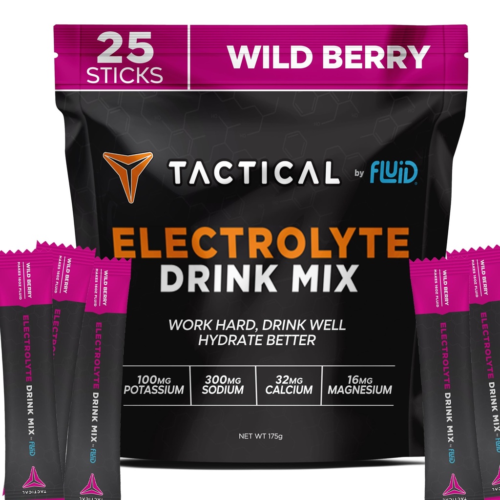 Fluid Tactical - Electrolyte Powder Packets, Accelerate Re-Hydration, Low Sugar, Electrolyte Drink Mix, Voorkom dehydratie, Elimineer Kraamps